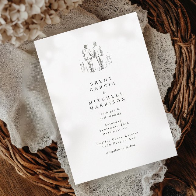 Invitación Esbozo elegante dos novios Boda gay (Subido por el creador)