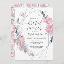 Invitación Esbozo floral acuático ducha de novia geométrica