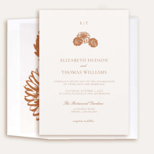 Invitación Esbozo floral de Dahlia Monogramas Boda formal de