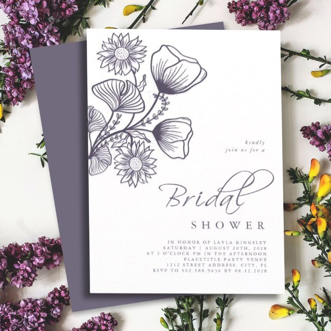 Invitación Esbozo floral de lavanda mínimo ducha de novia (Subido por el creador)