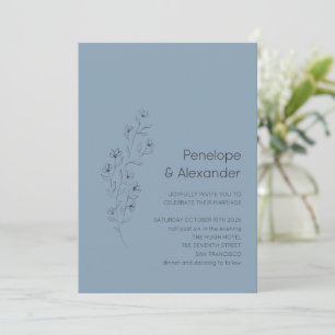 Invitación Esbozo floral moderno minimalista Boda azul turbio