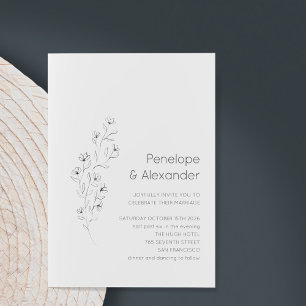 Invitación Esbozo floral moderno minimalista Boda elegante