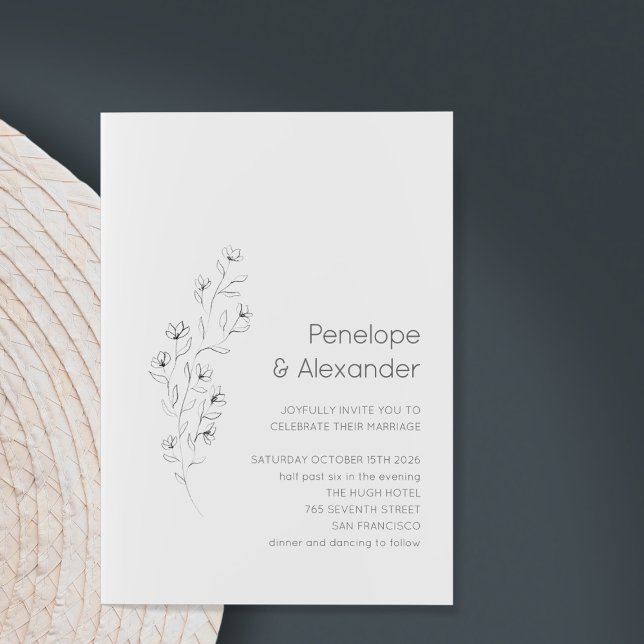 Invitación Esbozo floral moderno minimalista Boda elegante (Subido por el creador)