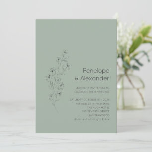 Invitación Esbozo floral moderno minimalista Boda verde sabio
