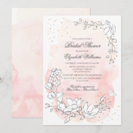 Invitación Esbozo Floral Rubor Pink Bridal Shower