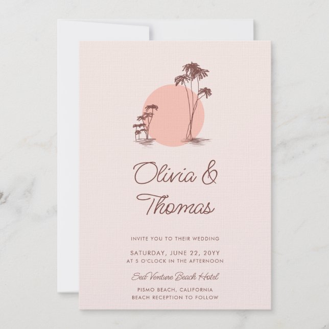 Invitación Esbozo moderno Palm Trees Rosa Matanza simple en l (Anverso)