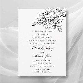 Invitación Esbozo peónico Boda clásico formal blanco negro