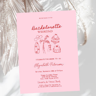 Invitación Esbozo rojo Bikinis y Martinis