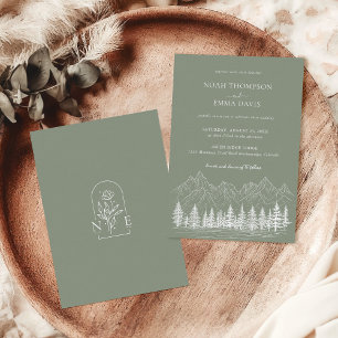Invitación Esbozo Rústico De Montaña Pine Sage Green Boda