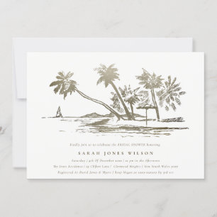 Invitación Esbozo Tropical Beach Palm Tree Ducha Dorada Nodal