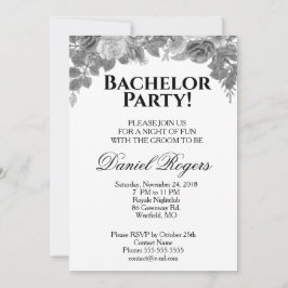 Invitación Escala de grises de rosas y despedida de soltero c