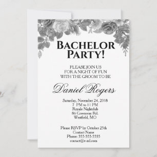 Invitación Escala de grises de rosas y despedida de soltero c