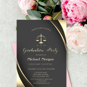 Invitación Escala de justicia de oro elegante borde gris grad