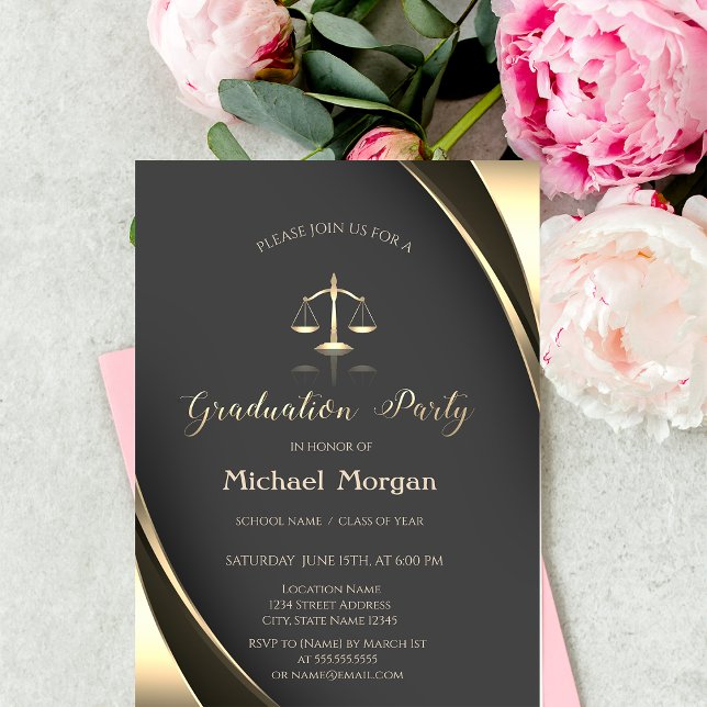 Invitación Escala de justicia de oro elegante borde gris grad (Subido por el creador)