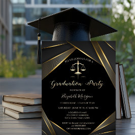 Invitación Escala de Justicia de Oro Elegante Graduación Negr
