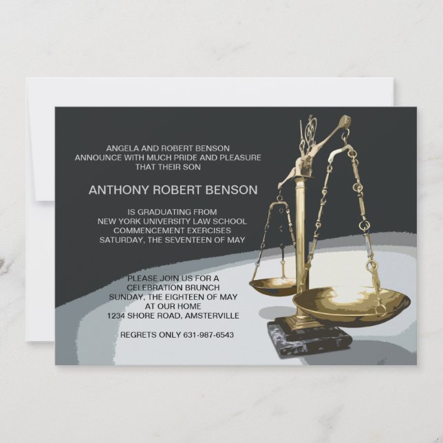 Invitación Escala del oro de la justicia, graduación Invit (Anverso)