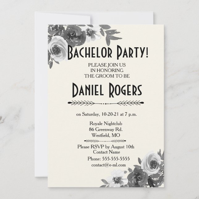 Invitación Escala gris de la fiesta del bachiller floral de o (Anverso)