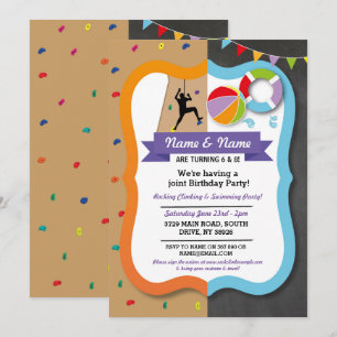 Invitación Escalada de Rocas y Chica Natación Cumpleaños