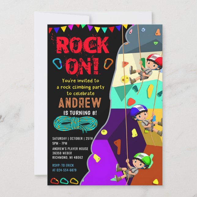 Invitación Escalada de rock personal con foto Cumpleaños (Anverso)