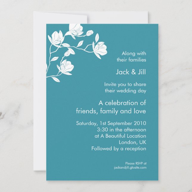 Invitación Escalar alto (blanco sobre verde azulado) 5x7 (Anverso)