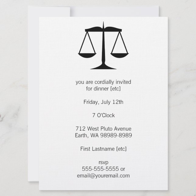 Invitación Escalas de justicia (ley) (Anverso)