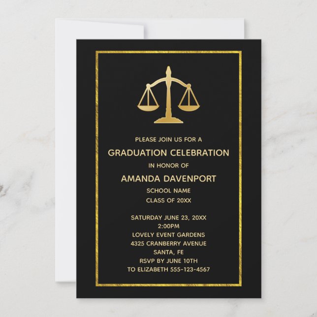 Invitación Escalas doradas de la ley de justicia Graduación t (Anverso)