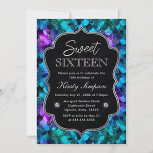 Invitación Escales de sirena de Purpurina azul y púrpura dulc