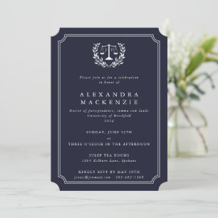 Invitación Escamas de JD de Graduación Navy/Blanco + Laurel