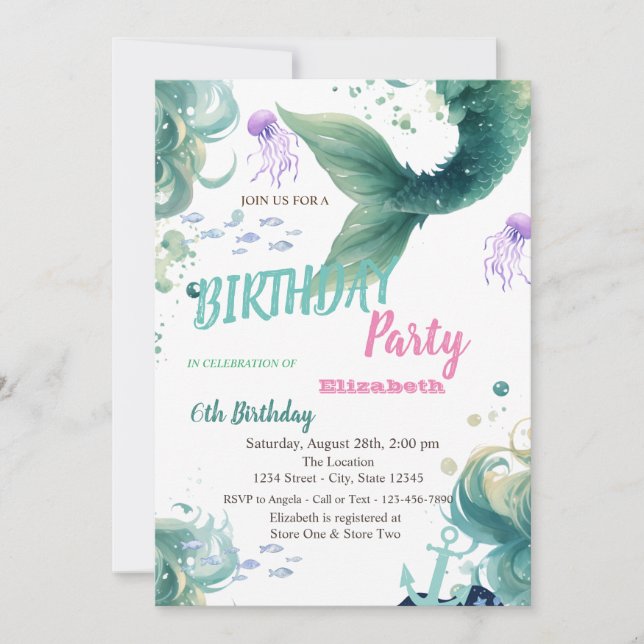 Invitación Escamas de Sirena Fiesta de Cumpleaños de Verano (Anverso)