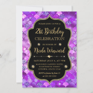 Invitación Escamas de sirena iridiscentes y doradas Cumpleaño