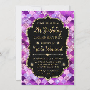 Invitación Escamas de sirena iridiscentes y doradas Cumpleaño
