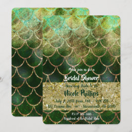 Invitación Escamas de Sirena Verde y Dorado Brillo para Fiest