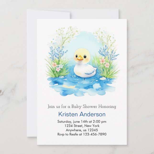 Invitación Escándalo Duckled Blue Bliss Boy Baby Shower (Anverso)