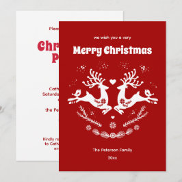 Invitación Escándalo festivo lindo Navidad blanco rojo venado