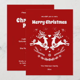 Invitación Escándalo festivo lindo Navidad blanco rojo venado