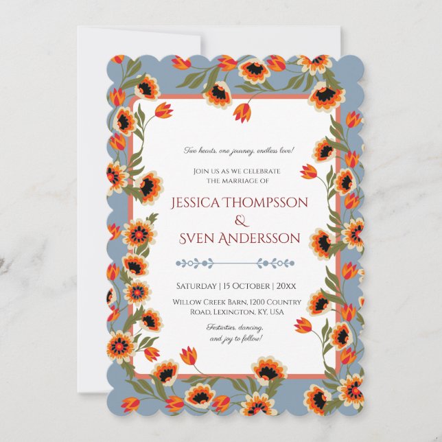 Invitación Escándalo floral rústico Boda de inspiración folcl (Anverso)