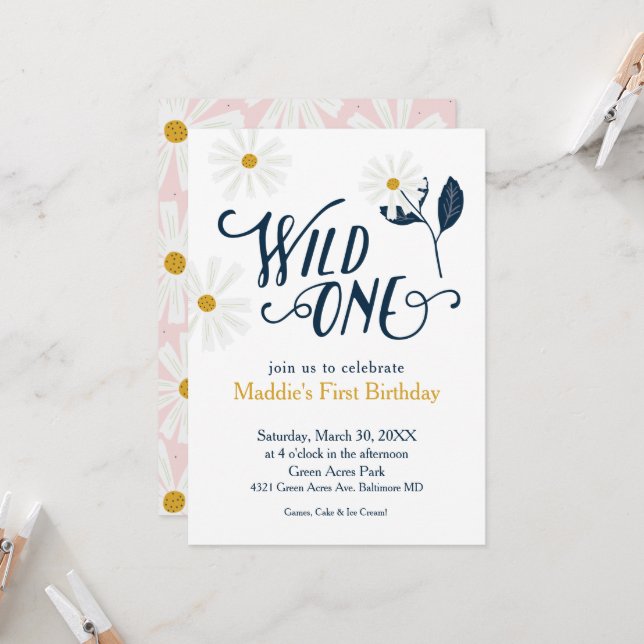 Invitación Escándalo lindo Daisy Wild Un Primer Cumpleaños (Anverso/Reverso In Situ)