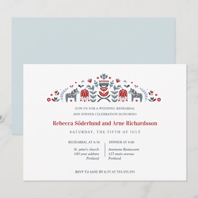 Invitación Escandinavia Arte Popular Dala Cena de ensayo de c (Anverso / Reverso)