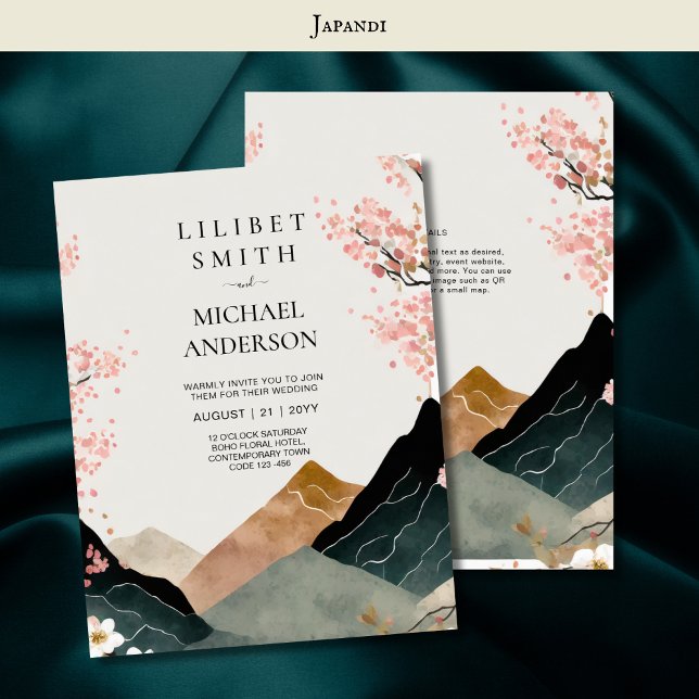 Invitación Escandinavia Boda japonés tema negro rosado (Subido por el creador)