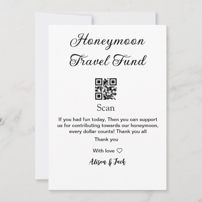 Invitación Escanear código QR del fondo de luna de miel agreg (Anverso)