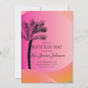Invitación Escapada de soltera Gradient Palm Tree Pink Beach