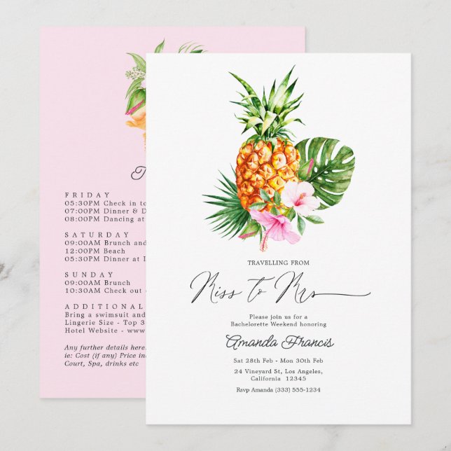Invitación Escapada Tropical Señorita a Señora Fin de Semana  (Anverso / Reverso)