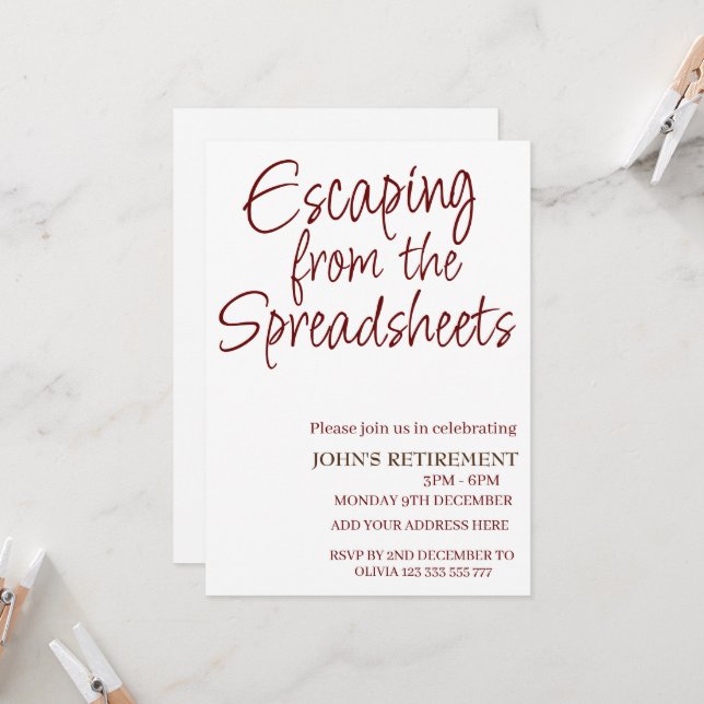 Invitación Escapar de las hojas de cálculo de la jubilación d (Anverso/Reverso In Situ)