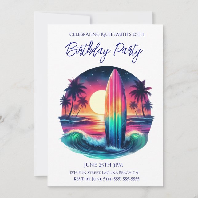 Invitación Escape de la fiesta de cumpleaños-surf- (Anverso)