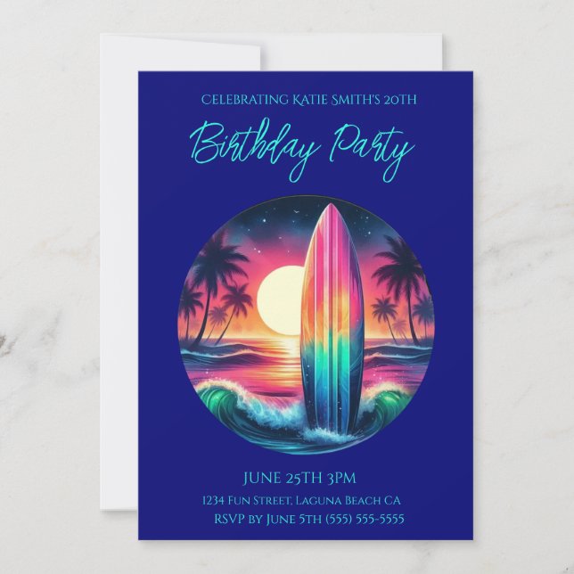 Invitación Escape de la fiesta de cumpleaños-surf- (Anverso)