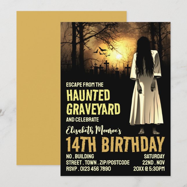 Invitación Escape de la sala de temas de Graveyard en casa fi (Anverso / Reverso)