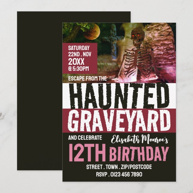 Invitación Escape de la sala de temas de Graveyard en casa fi (Anverso / Reverso)