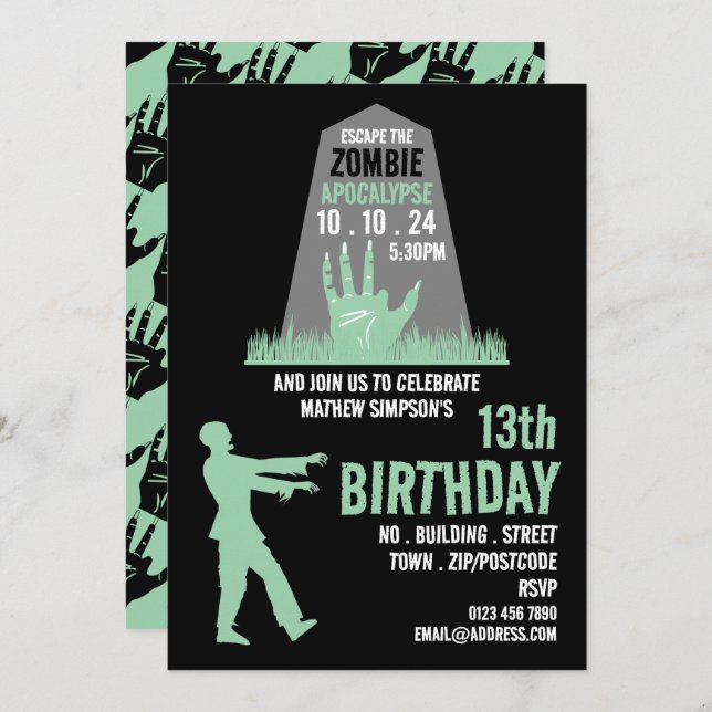 Invitación Escape de la sala del tema del apocalipsis zombie  (Anverso / Reverso)