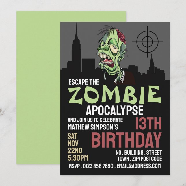 Invitación Escape de la sala del tema del apocalipsis zombie  (Anverso / Reverso)