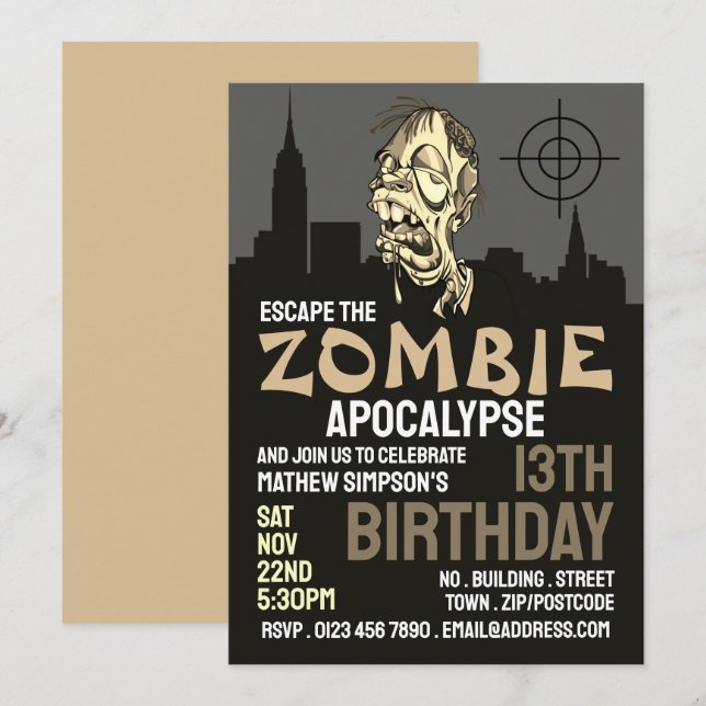Invitación Escape de la sala del tema del apocalipsis zombie  (Anverso / Reverso)